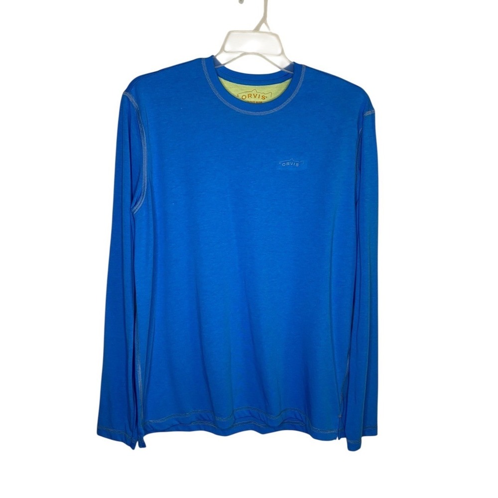 Orvis Trout Bum Mens Aqua Blue Long Sleeve Fishing Pullover T-Shirt Size L